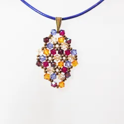 Pendant 40cm - Malvina Rhombus S-Purple Leather - Pendant 40cm - Laiton bronze